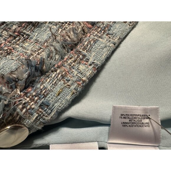 Ann Klein Tweed Double Breasted Blazer Jacket 14 Preppy Blue Pink Multi Metallic - Picture 13 of 16